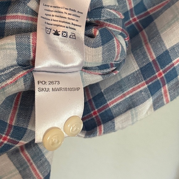 Faherty sz M White and Blue Checkered plaid Shirt 100% linen great condition - Picture 8 of 14